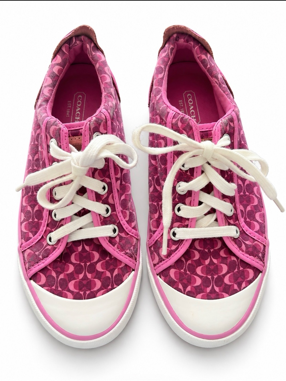 Coach Pink Signature Canvas Lace-Up Sneakers with White Accents